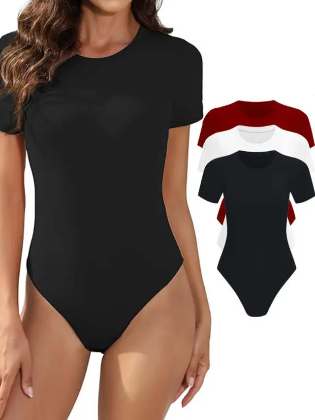 100 Bodysuit Dames - Jumpsuit - Corrigerend Ondergoed - Body plunge - Lingerie - Setje Vrouwen - 3 Pcs - Zwart/Wit/Rood
