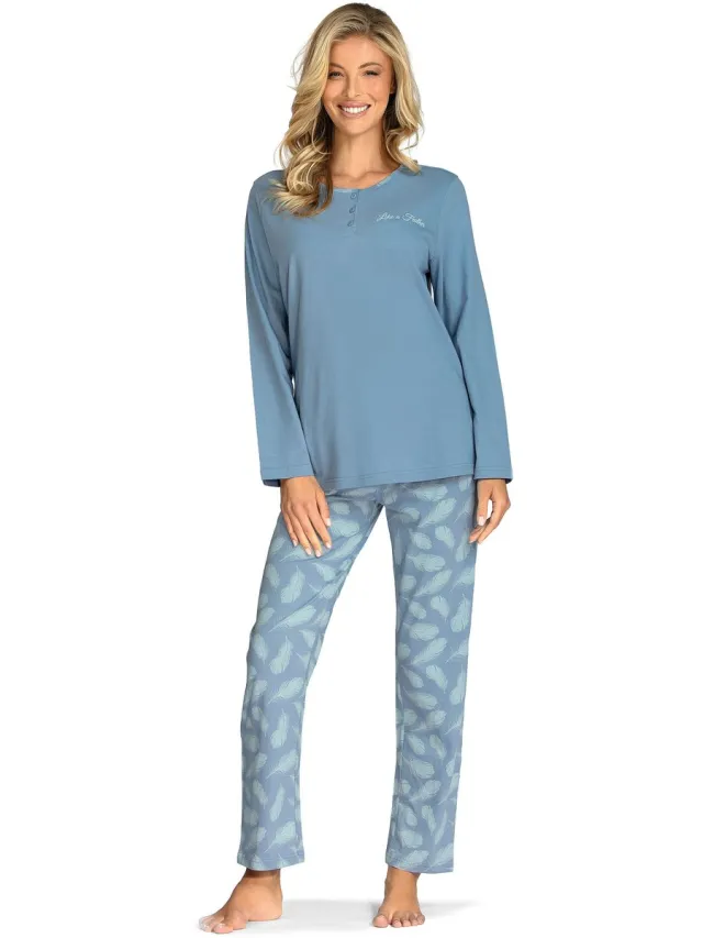 Comtessa Pyjama 'Like a Feather' - Dames Nachtmode - Blauw - Lange Mouw