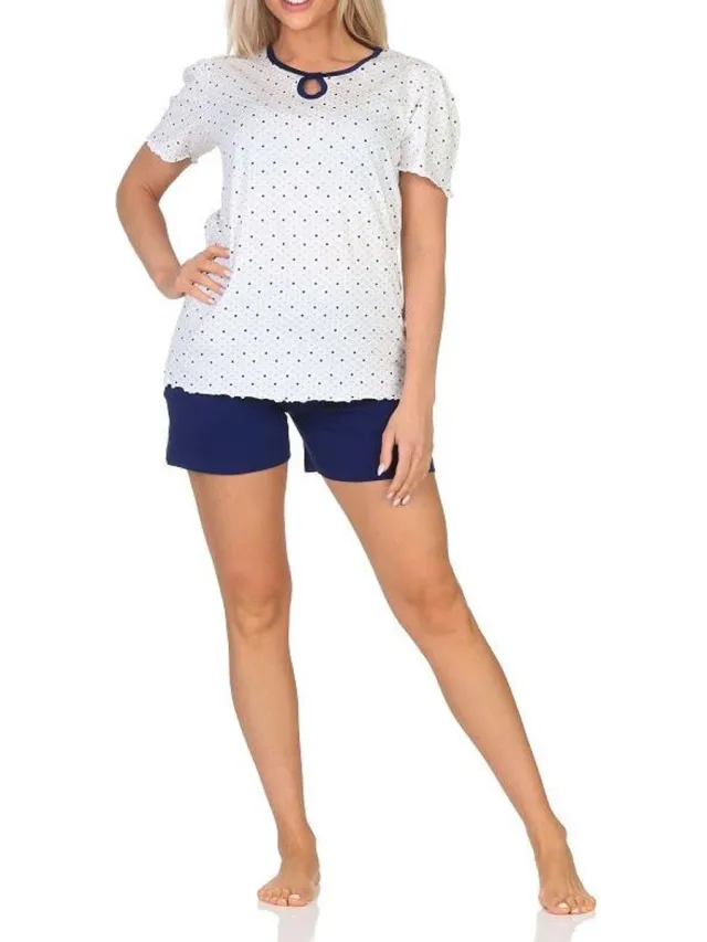 Normann dames capri pyjama met korte mouwen in stippenlook - ook in grote maten marine