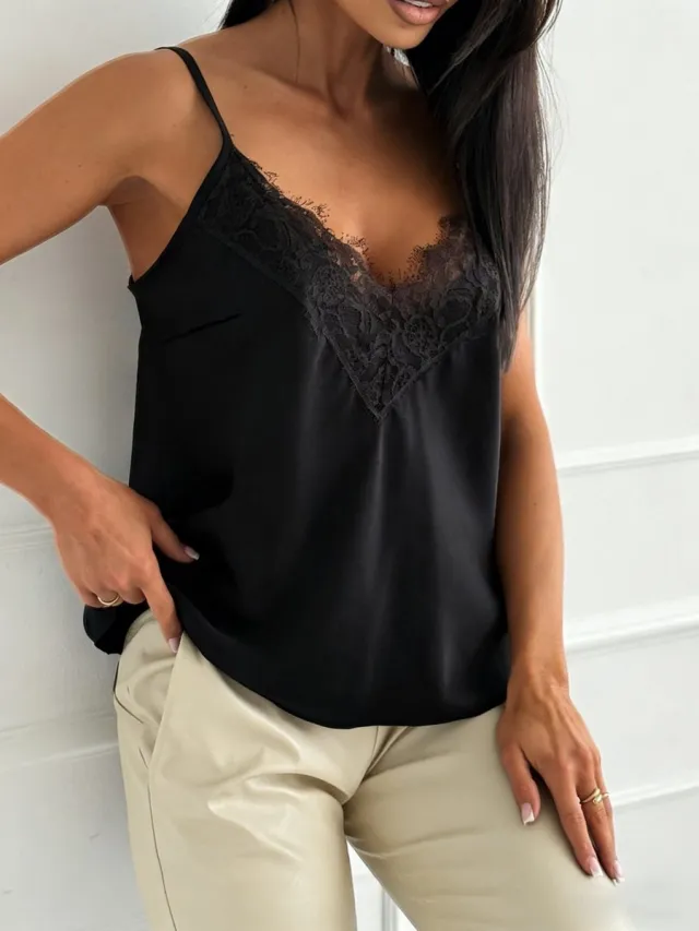 Currero Top Met Kant Dames - Topje - Kleding - Shirt - Blouse - Kort - Volwassen - Bruin