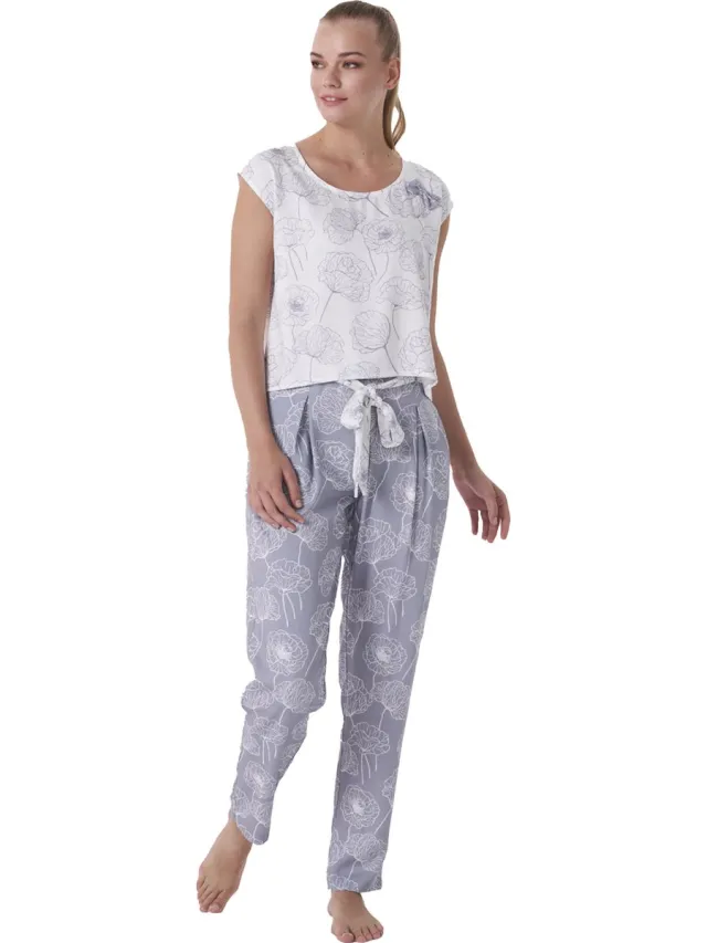 Feyza Dames Pyjama Set, Korte Mouwen, Grijs