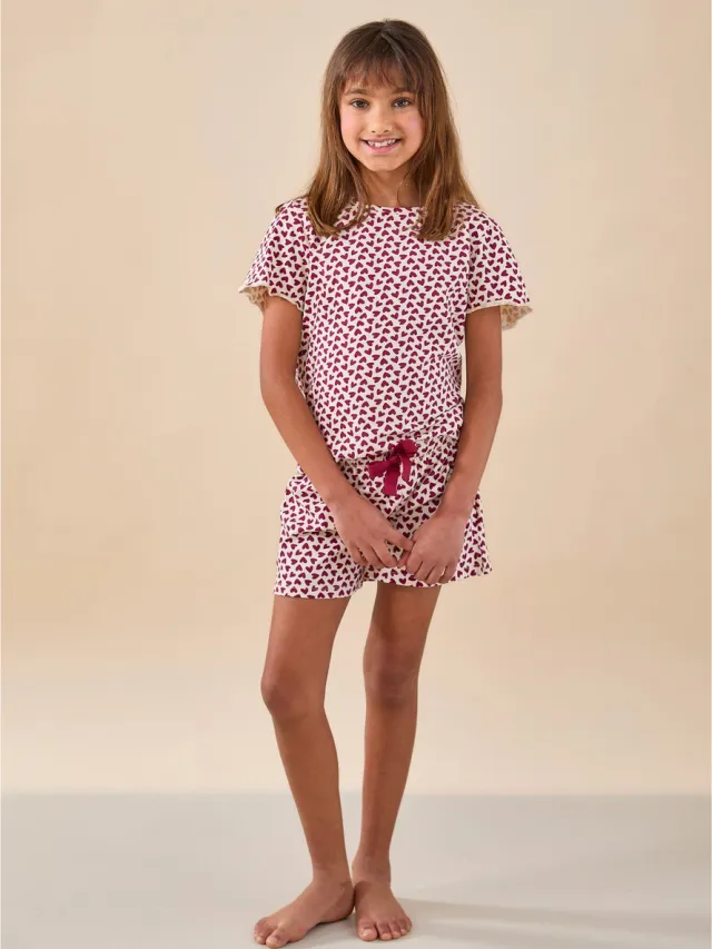 Little Label MILA - meisjespyjama - rode hartjes - extra zachte bio katoen-140 rood