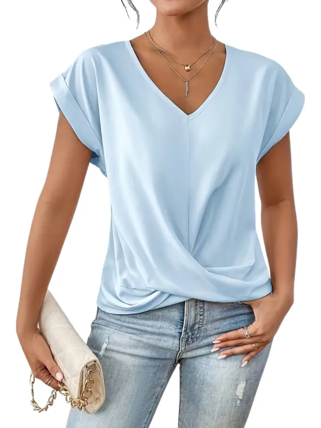 Currero Topje Dames - Top Kleding - Shirt - Blouse - Kort - Volwassen - Hemelsblauw