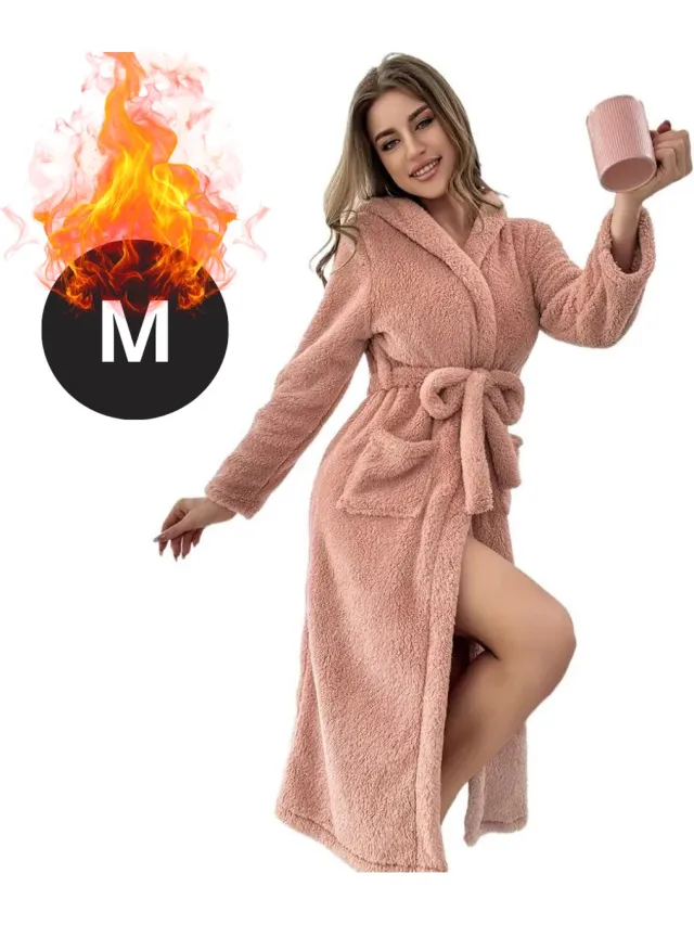 Livano Badjas Dames - Fleece - Katoen - Badstof - Sauna - Hamam - Wafel - Bathrobe - Duster - Ochtendjas - Kimono - Perzik