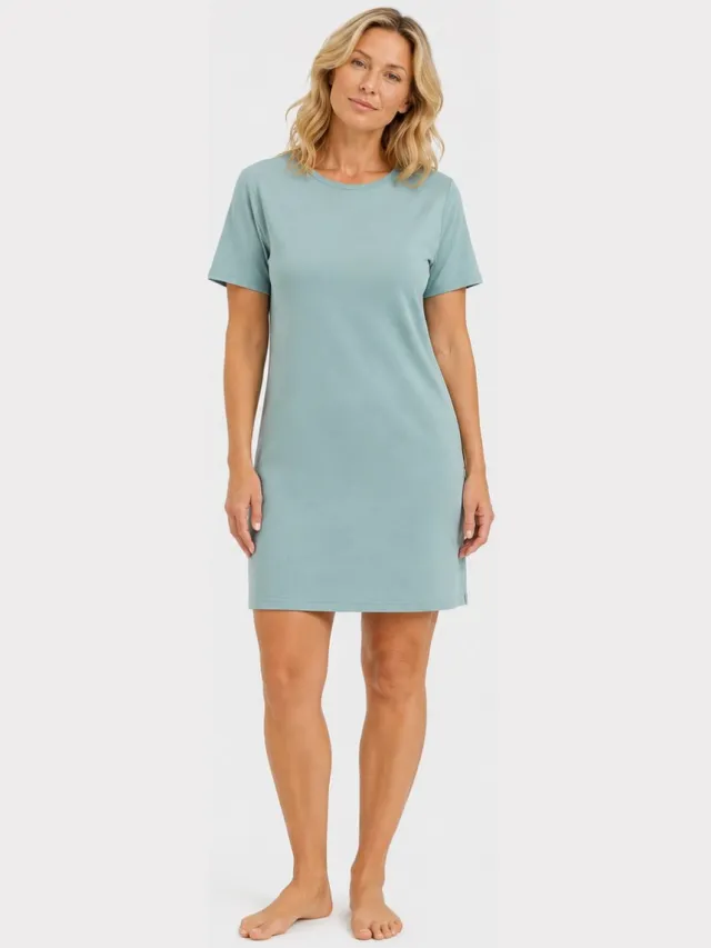 Bamboo Basics Nachthemd Dames Korte Mouw Nora - Bamboe Nachtjapon Dames - [Groen] Pyjama - Pyjama Dames Volwassenen