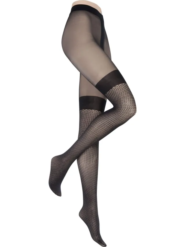 Hudson Graphic Chess panty met hold up kousen motief Maat 36/38 Kleur Zwart