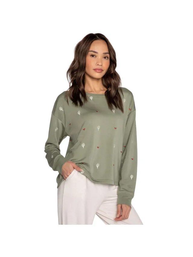 PJ Salvage Dames-shirt van gerecyclede French Terry (Olijf), foto 2