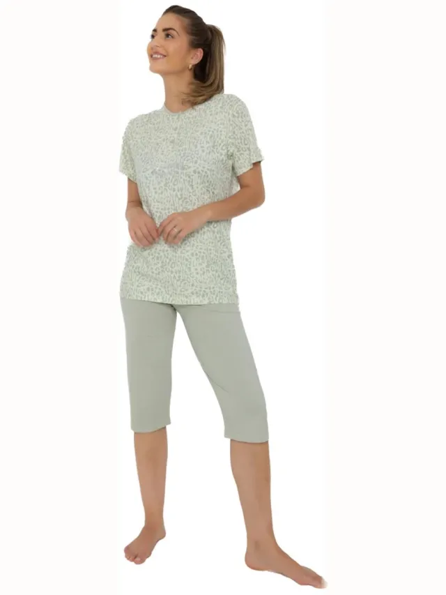 Cocodream Quality Cocodream dames set 3/4 broek - 100% katoen - Summer holidays - mint