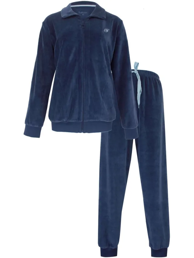 Tenderness Dames Huispak - Velours - Lange Mouwen - Blauw