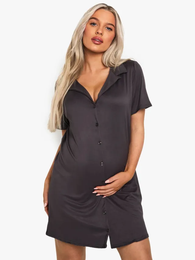 boohoo Dames Maternity Button Through Collar Nightie Asgrijs