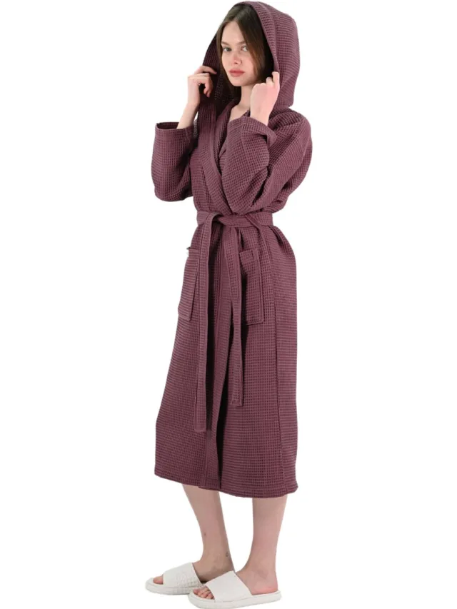 PandaHome L&G - Unisex Sauna Badjas - 100% Katoen Badjas - M - Paars - Katoen wafel - Wafel Badjas dames - badjas met capuchon dames - Badjas dames en heren