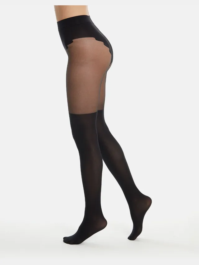 Cette panty ILLUSION 20-60 den - zwart - jarretel illusie Black