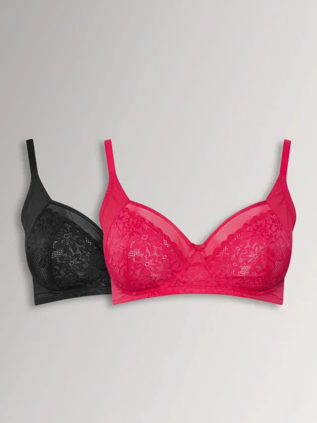 Yours 2Pack Roze En Zwarte Kanten Mesh Beugelbeha's, foto 2