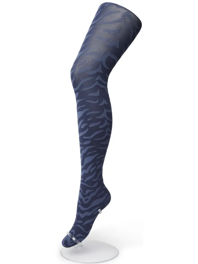 Bonnie Doon Dames Panty met Zebra Print 100 Denier maat L/XL Blauw - Uitstekend Draagcomfort - Zebraprint - Dierenprint - Gladde Naden - Perfecte Pasvorm - Bering Sea - BP211902.131