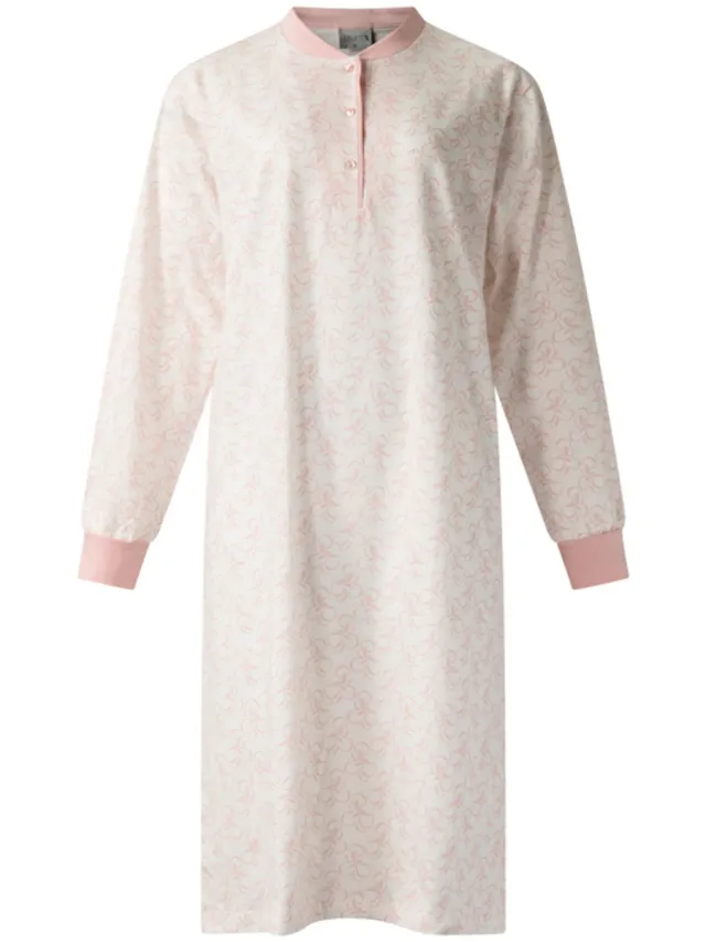 Lunatex dames nachthemd 224192 - lange mouw - 100% katoen single jersey - roze