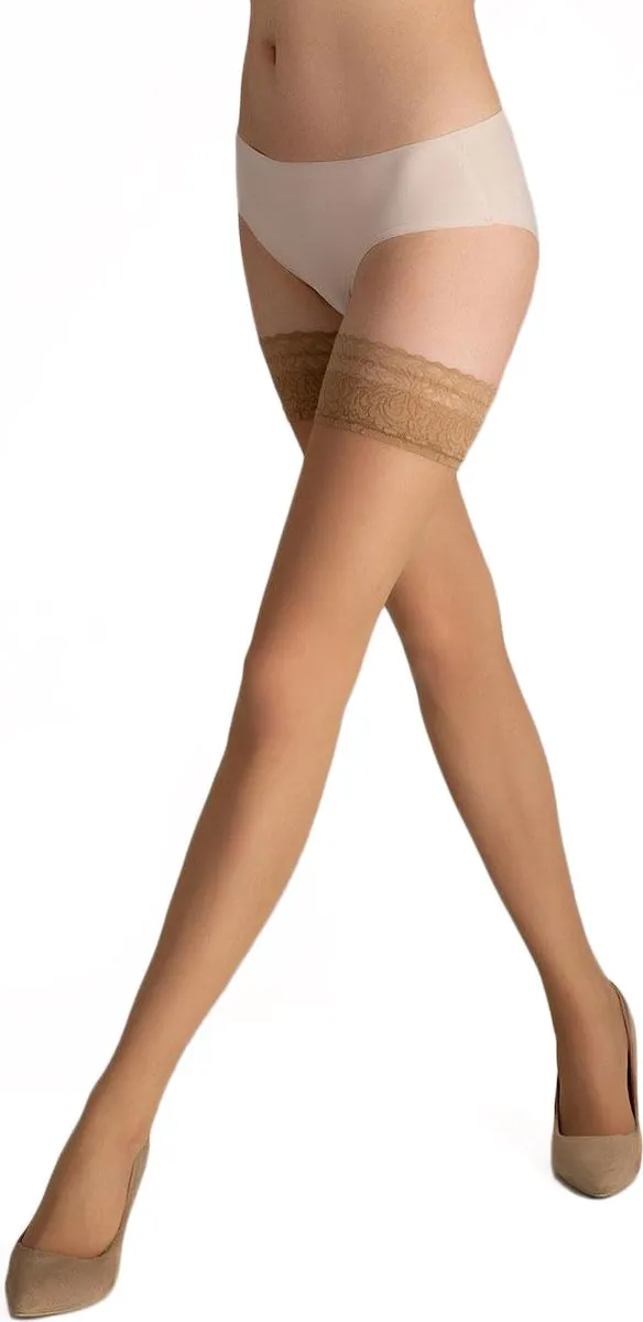 Giulia Hold Up Kousen - Emotion 20 - Hold Up - Stay Up - Hold Up Stockings - Kanten Boord - Zelf Ophoudend - 20 Den - Beige