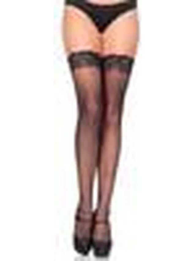 Leg Avenue Micro net lace top stay ups ["Zwart"]