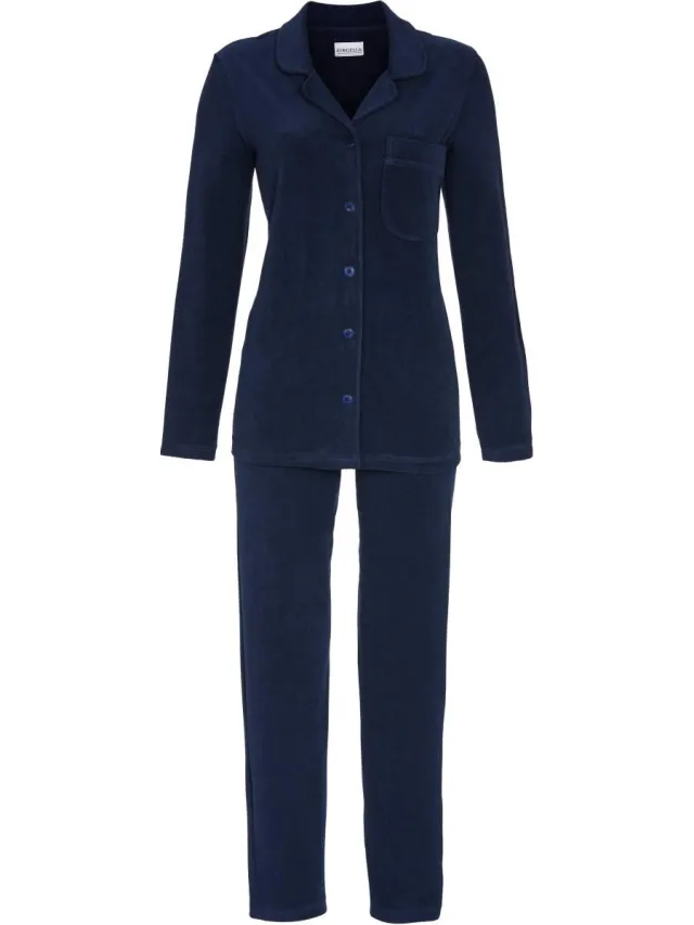 Ringella Nachtblauwe fleece doorknooppyjama - Blauw - Maat - 42