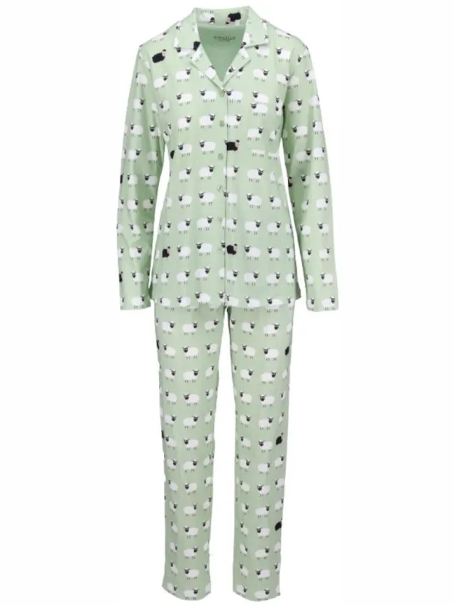 Ringella Katoenen dames pyjama jade crème Ringella - Groen - Maat - 54