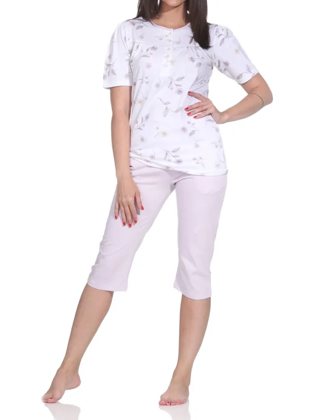 Normann dames vrouwelijke korte mouwen capri pyjama in klassieke look – ook in grote maten flieder