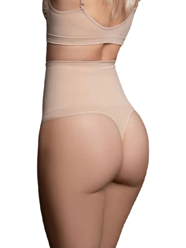 Bye Bra Naadloze String, Corrigerende String, Medium Buikcorrectie, Billenlift, Shapewear voor Dames, Zwart/Beige Maten: S-XXL, Beige