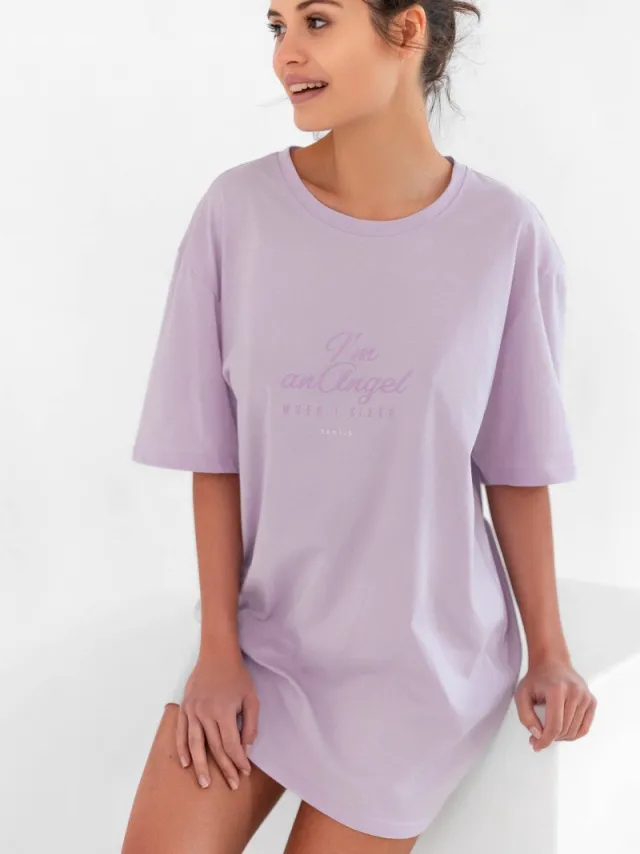 S& Sensis Sensis Katoenen Nachthemd Dames Volwassenen | Nachthemd Korte Mouw | Nachtjapon | Angel One size Paars