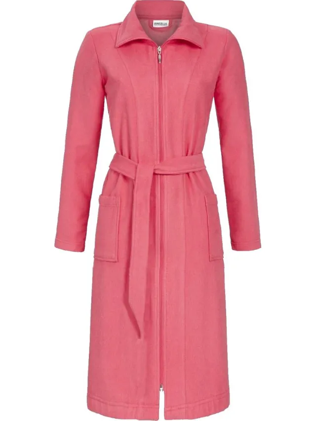Ringella Flamingoroze badstof dames badjas ritssluiting - Roze - Maat - 44