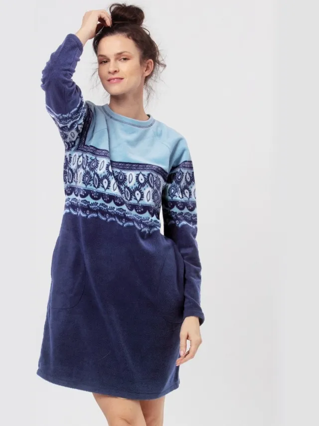 Key Warm Dames Nachthemd Fleece Blauw LHD 893 42 /
