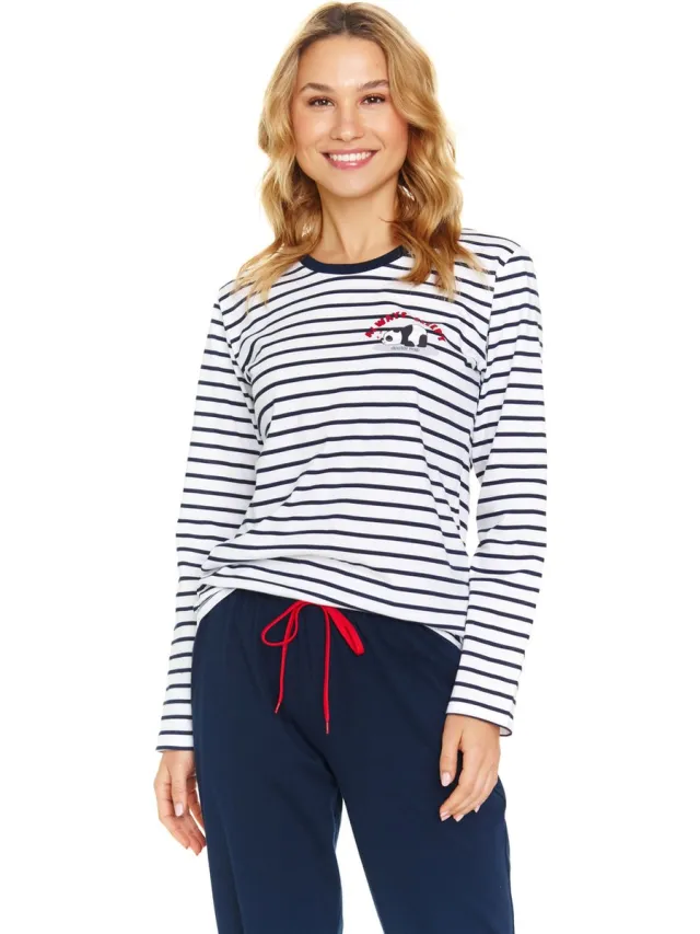 Doctor Nap Dames Pyjama Lange Mouw Lange Broek Winter Kerst Matching Gezin Familie Always Sleepy Marine PM.7114 44 / Wit