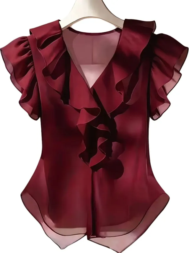 Currero Topje Dames - Top Kleding - Shirt - Blouse - Kort - Volwassen - Bordeauxrood