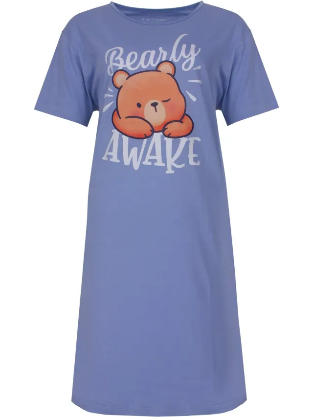 Temptation Dames Big Shirt - Korte Mouwen - Blauw