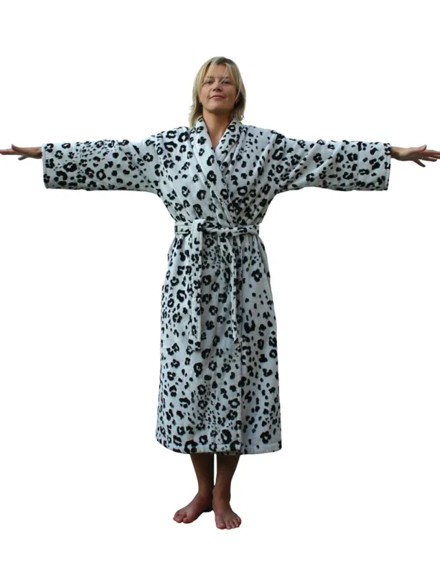 Funky badjas Snowleopard - luxe katoenen badjas - 100% katoen wit