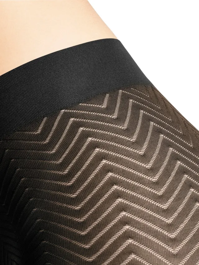Falke Chevron gedessineerd materiaal halfdoorzichtig 50 DEN panty dames zwart