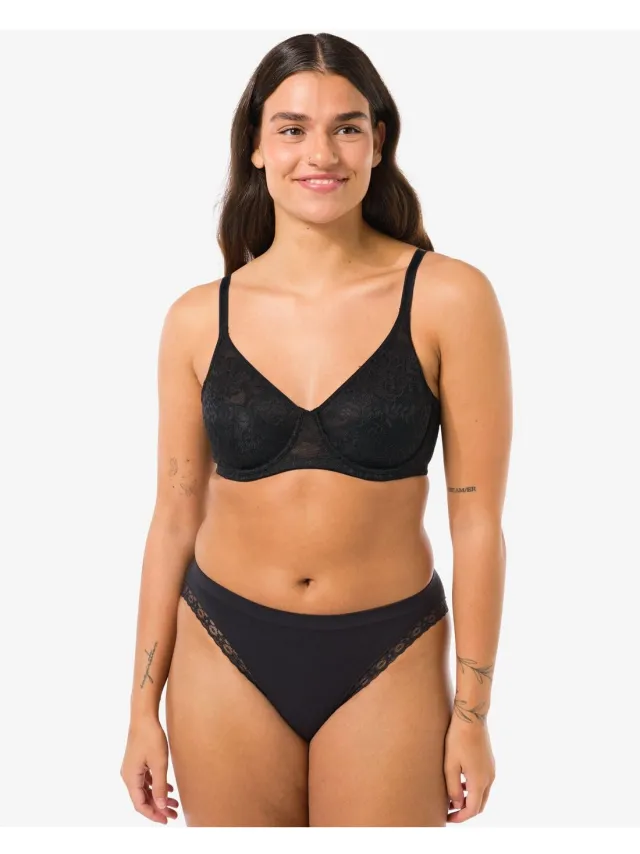 HEMA Damesslip naadloos micro met kant zwart