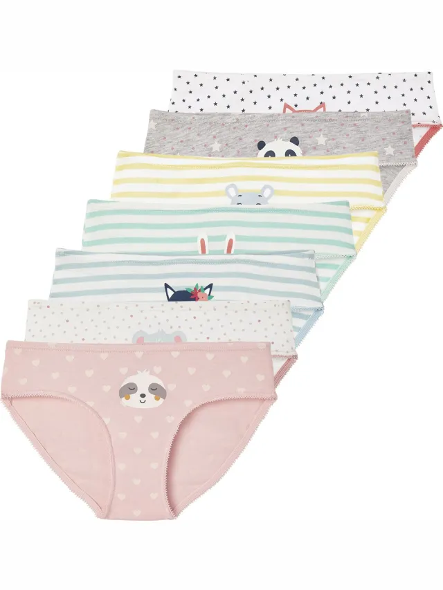 vertbaudet Set van 7 meisjesslipjes met dierenprint wit