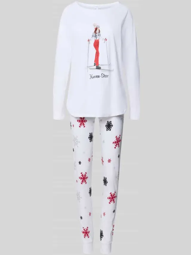 LOUIS & LOUISA Pyjama van zuivere katoen model 'Winterzauber' Wit