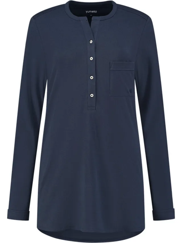 Yumeko pyjamashirt dames jersey midnight blauw l Midnight Blue