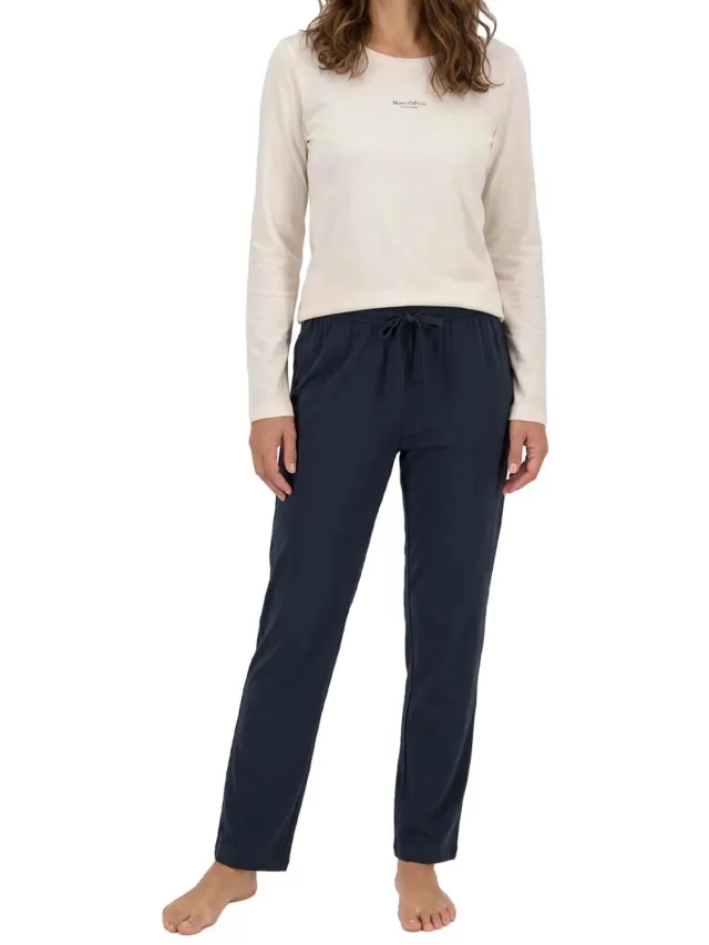 Marc O'Polo Dames pyjama Cotton donkerblauw / crème