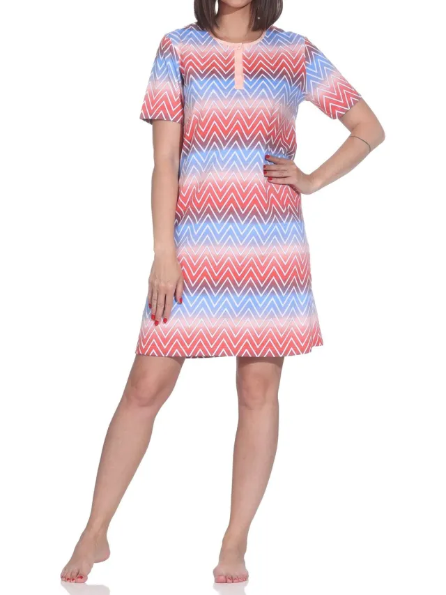 Normann dames nachthemd korte mouw modern zigzag design grote maten apricot
