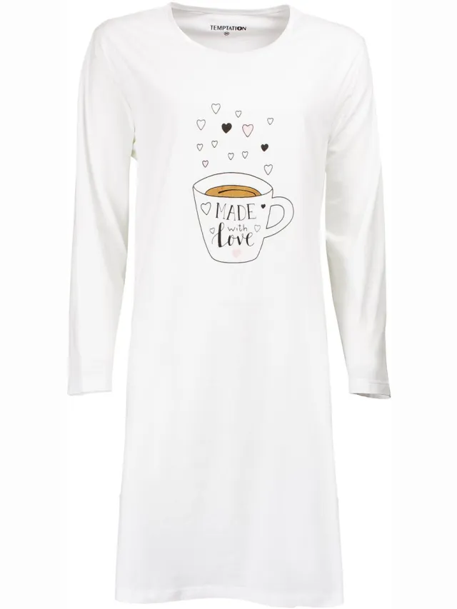 Temptation Dames Bigshirt - Made with Love Print - Wit
