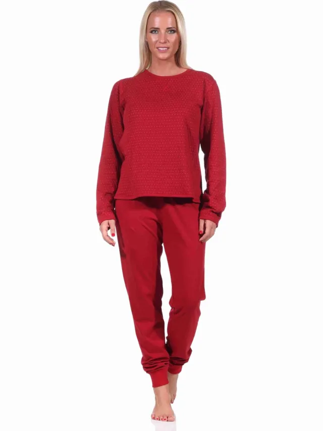 Normann dames pyjama met lange mouwen en omkeerbare pasvorm rot