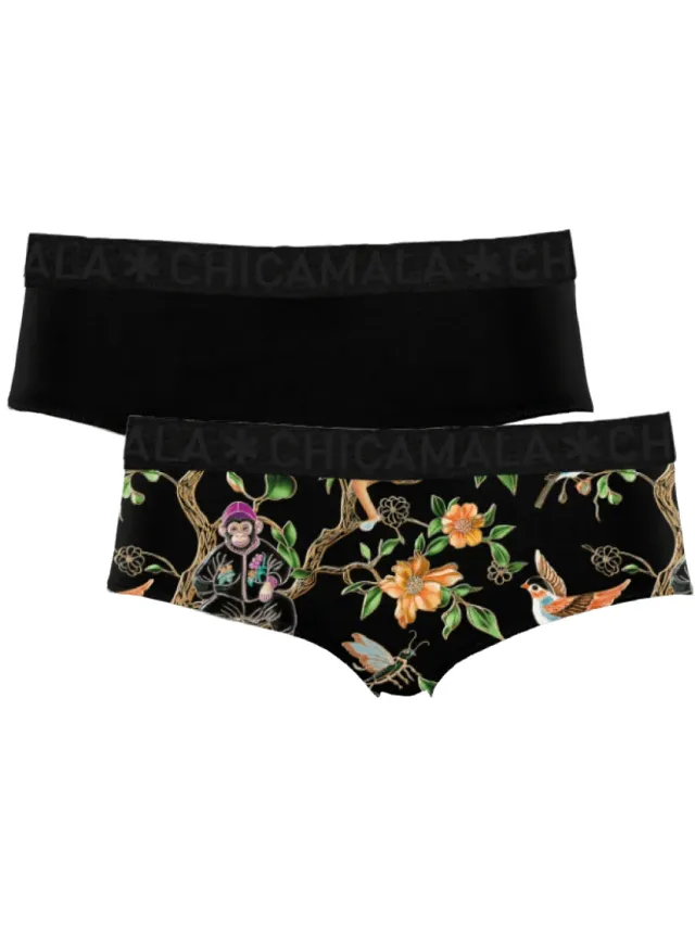slips 2-pack zwart en bloemenprint