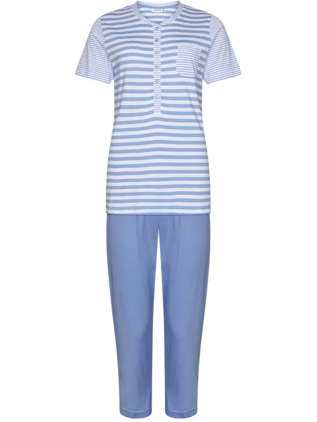 Pastunette Pyjama Soft Blue - Wit/Blauw Gestreept - Katoen