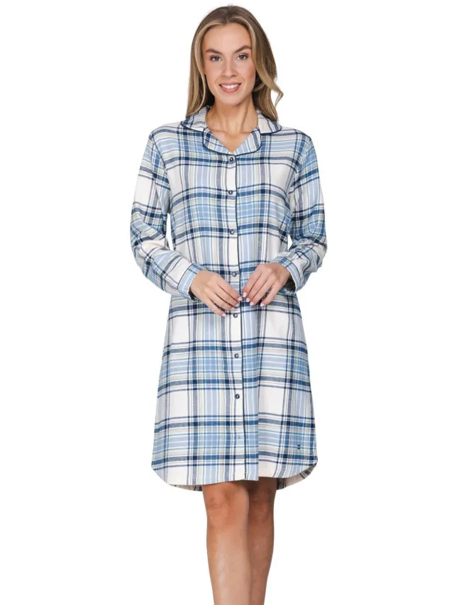 Pastunette flanel nachthemd lichtblauw wit Lichtblauw/wit