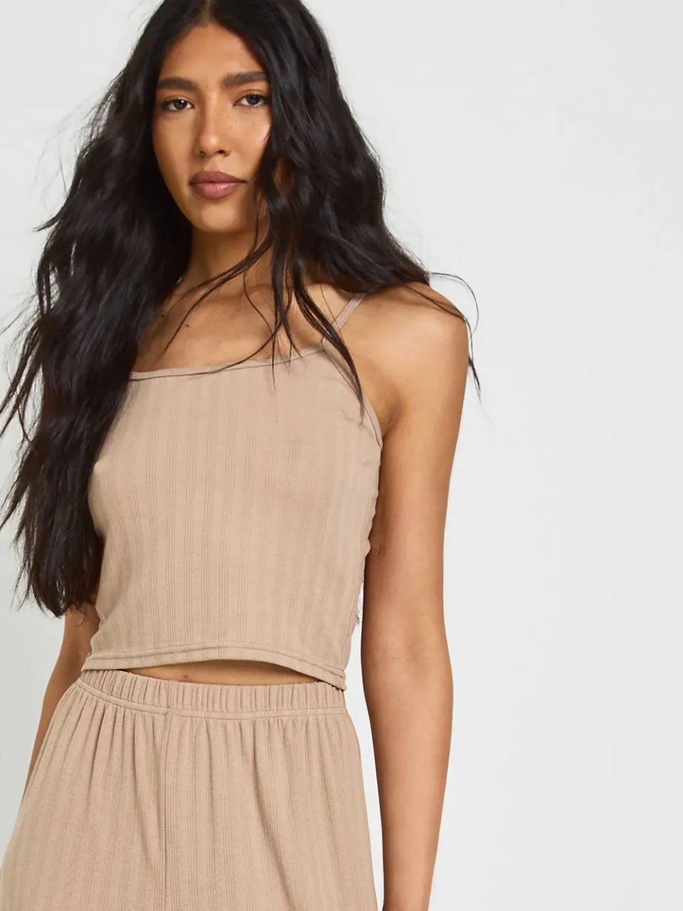 boohoo Dames Tall Pointelle Hemdje En Wijde Pijpen Pyjamaset mokka, foto 3