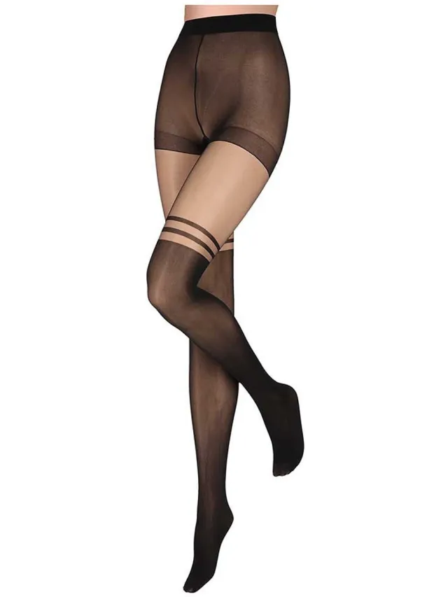 morethansocks Dames Panty - Dames fanasie panty - 40 denier - Overknee effect - Strepen design - Maat S t/m XXL - Panty's dames Zwart