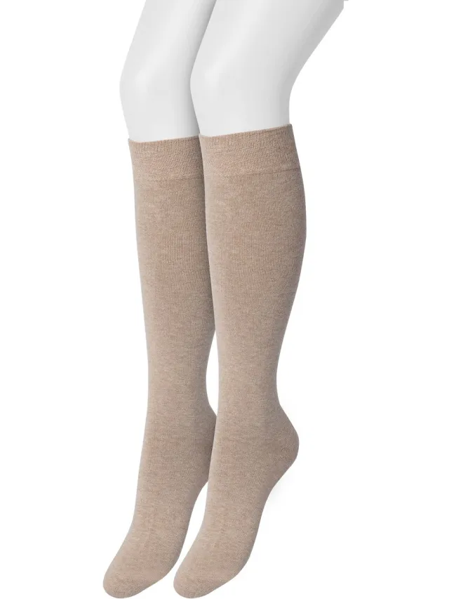 Bonnie Doon Dames Kniekousen Taupe Beige - 2 paar - Knie Kousen - 2-pack - Multipack - Uitstekend draagcomfort - Cotton Knee High - Zakt niet af - Effen - OEKO-TEX - Licht Bruin - Taupe Heather - OL834302.376