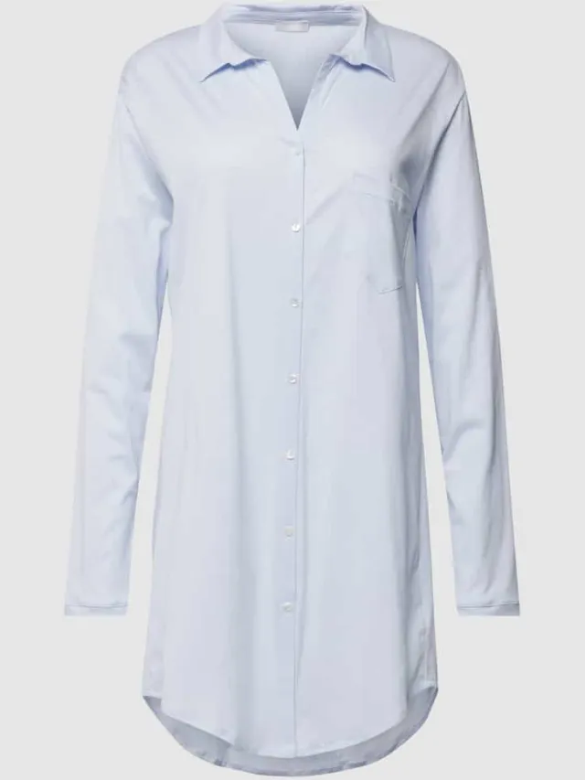 Hanro Nachthemd met effen design en knoopsluiting Lichtblauw