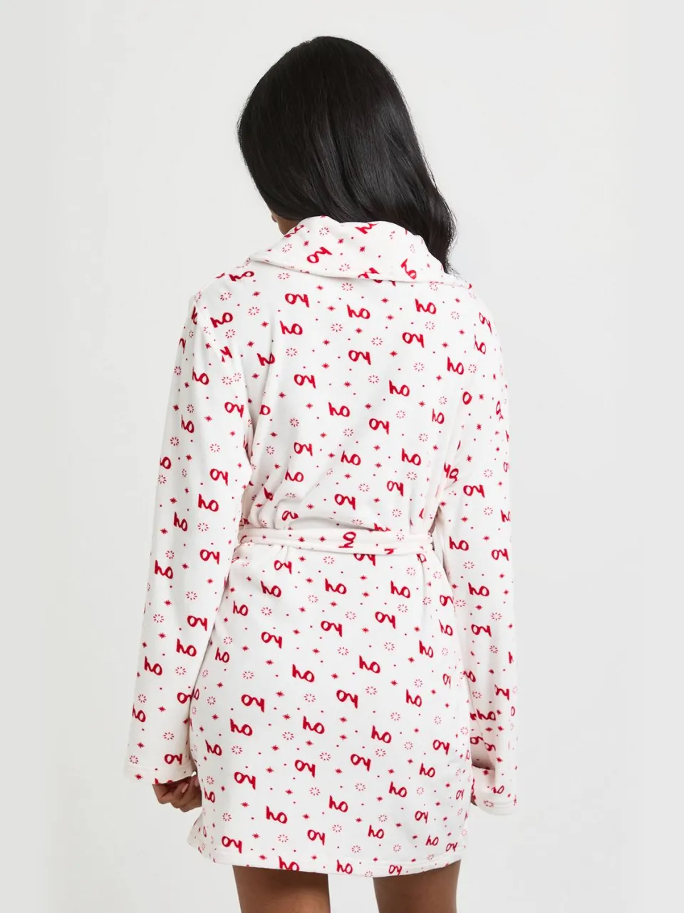 boohoo Dames Kerst Fleece Mini Ochtendjas Met Print wit, foto 3