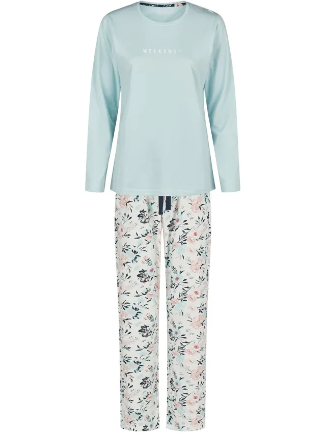 By Louise Dames Pyjama Set Lang Blauw Gebloemd